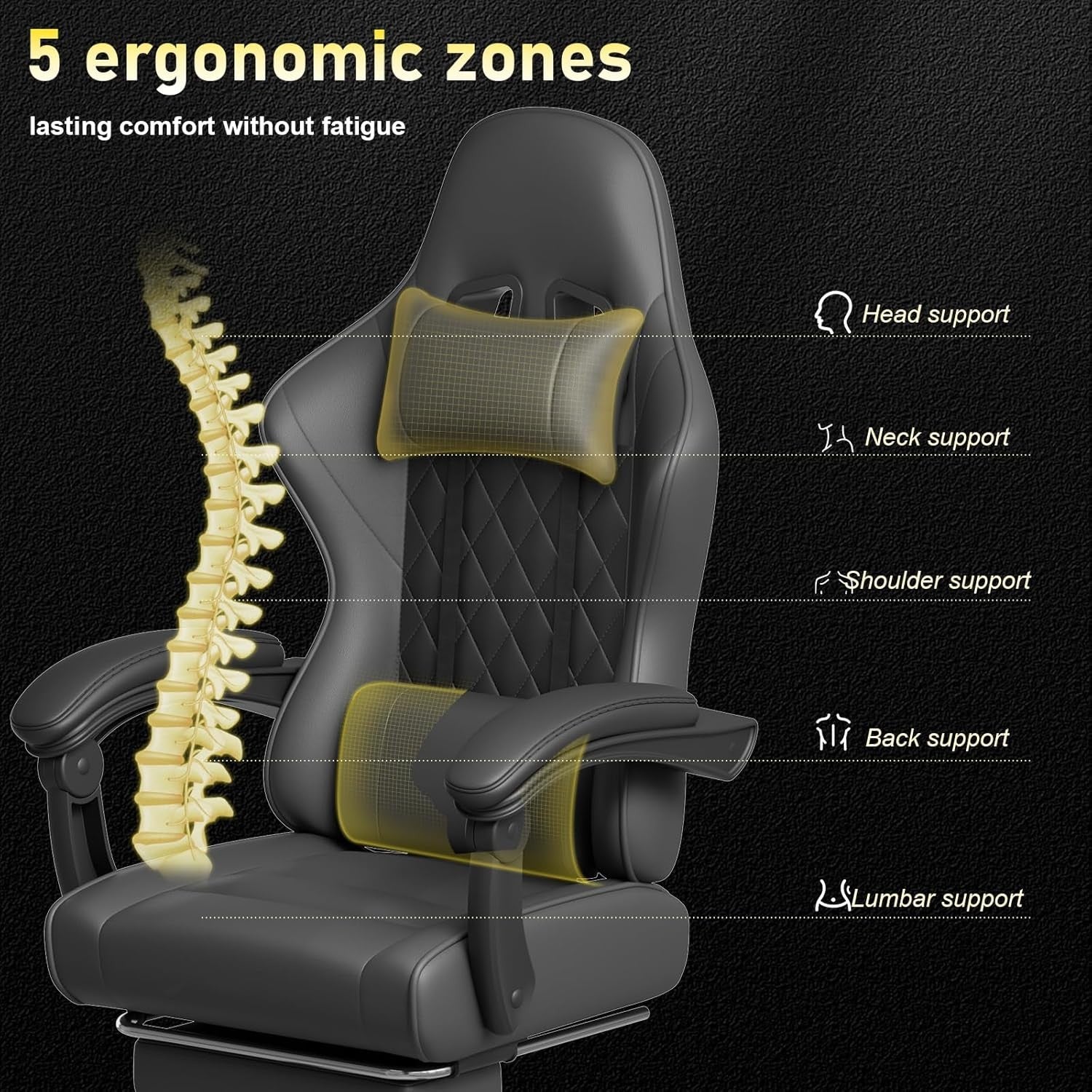 Gaming Chair with Massage Lumbar Recliner Footrest 150kg Black