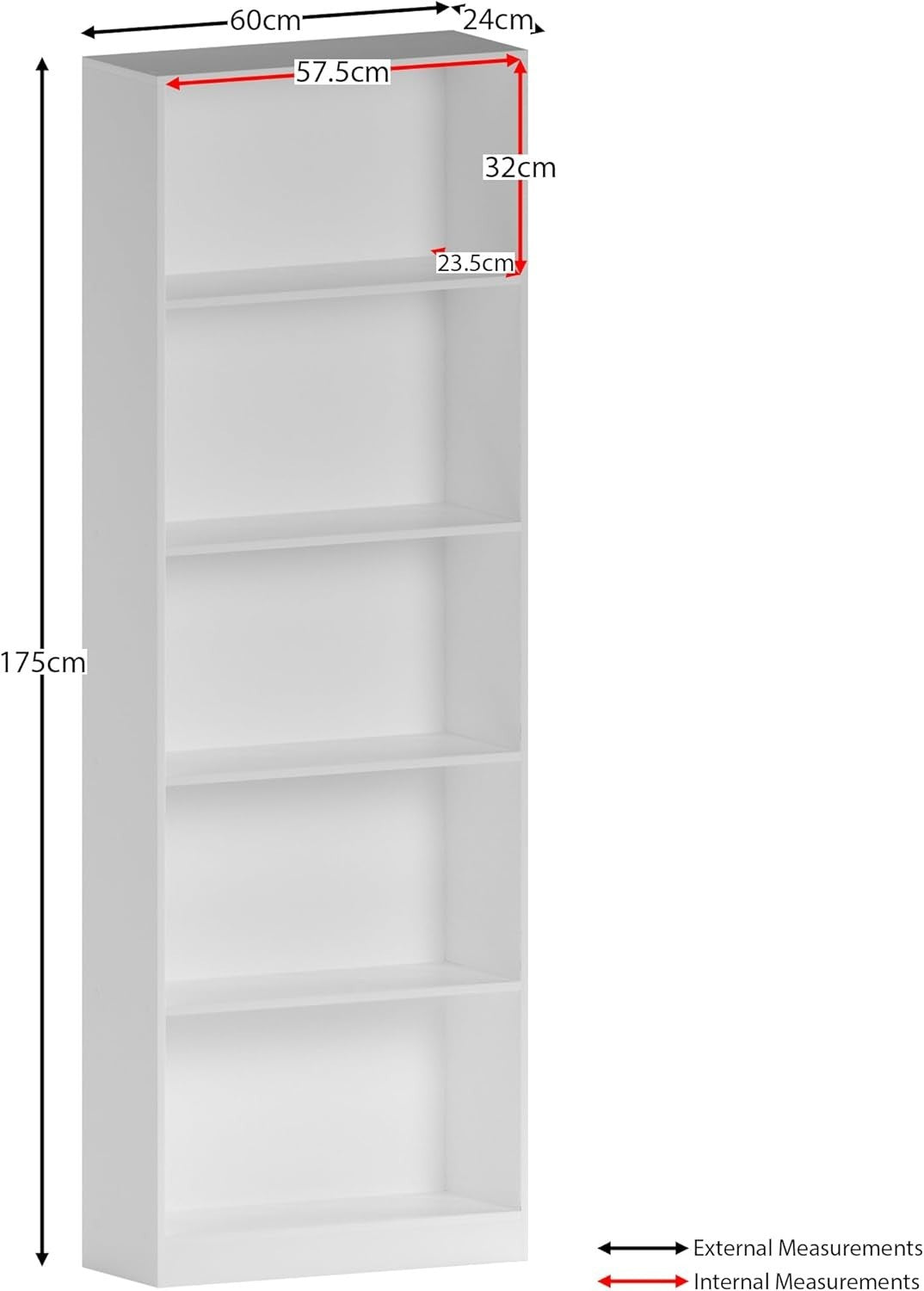 5 Tier White Wooden Bookcase Modern Storage Display Shelf for Living Room