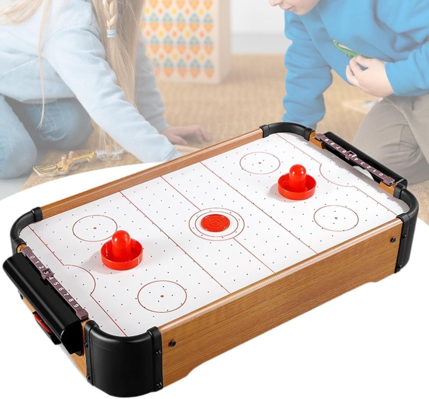 Portable Wooden Tabletop Air Hockey Game 2 Player Family Party Fun