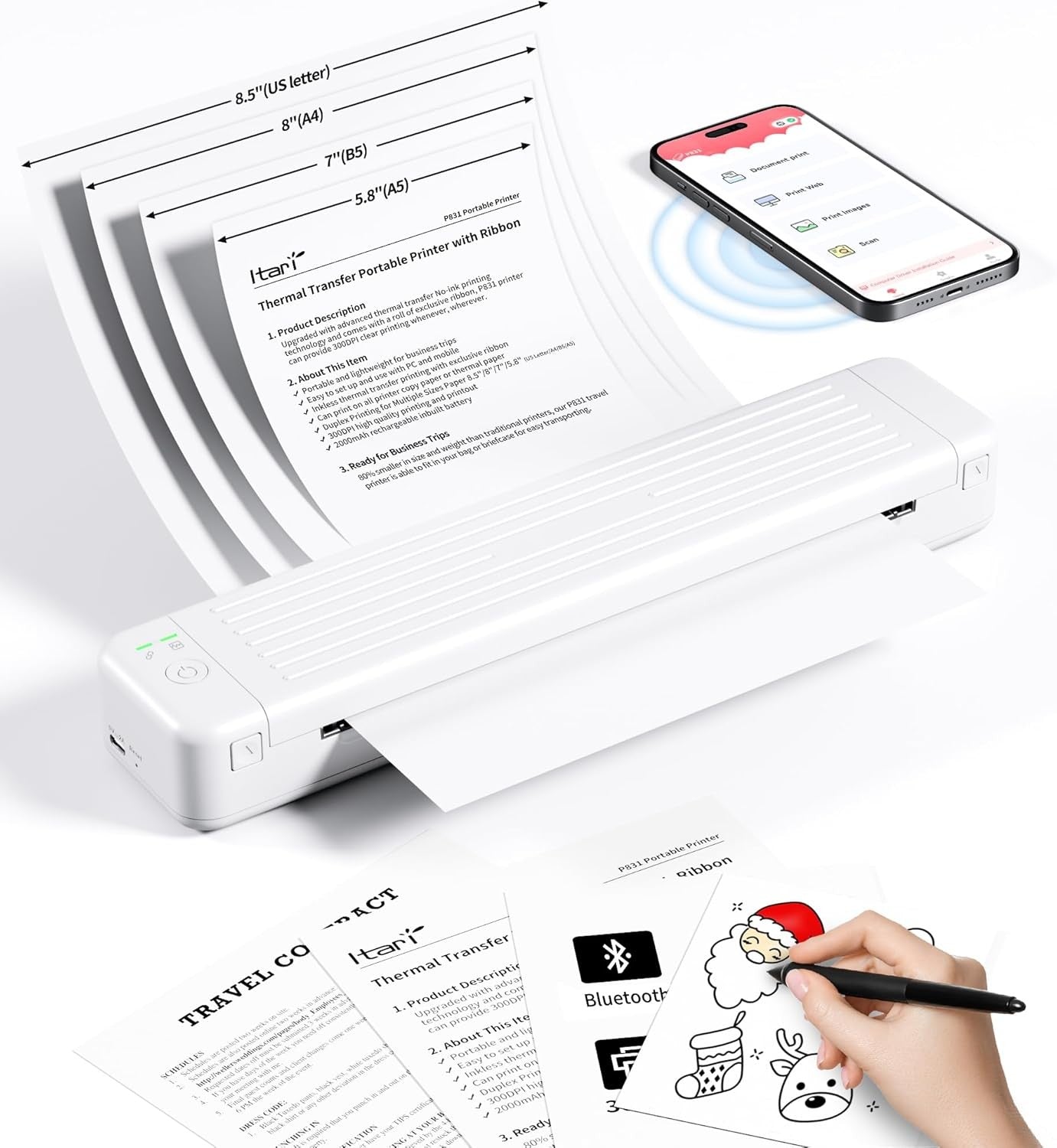 A4 Wireless Portable Printer 300DPI Thermal Black