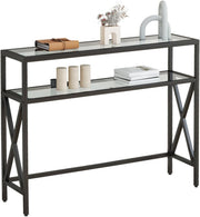 Tempered Glass Console Table Industrial Entryway with Shelves & Adjustable Feet
