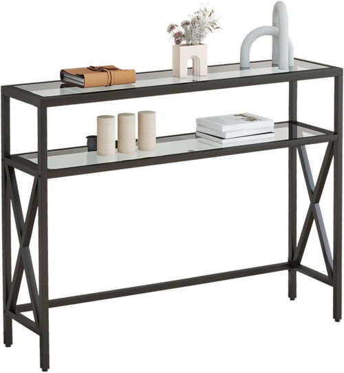 Tempered Glass Console Table Industrial Entryway with Shelves & Adjustable Feet