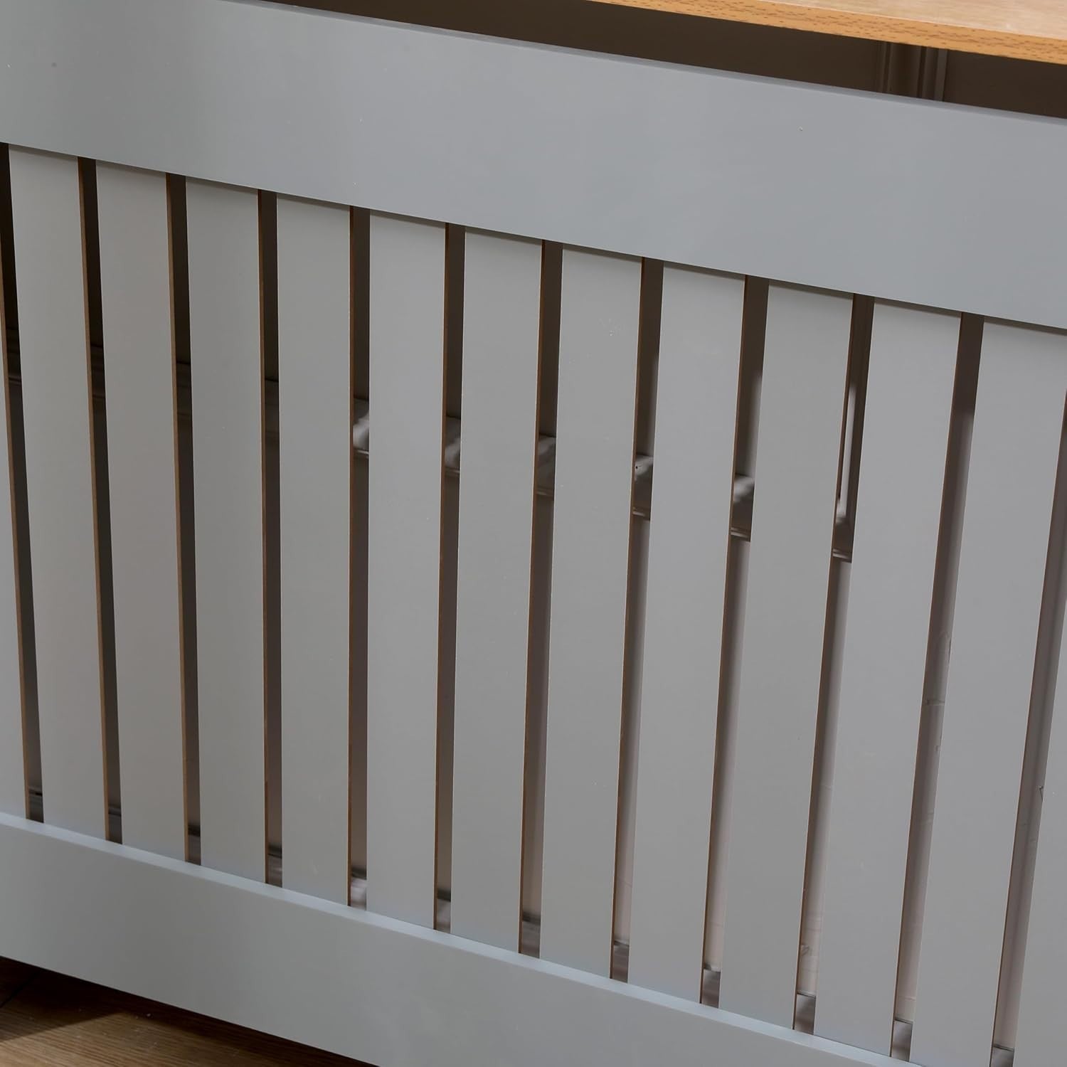 Medium Grey Oak Radiator Cover | Modern MDF Vertical Slat Cabinet – Stylish