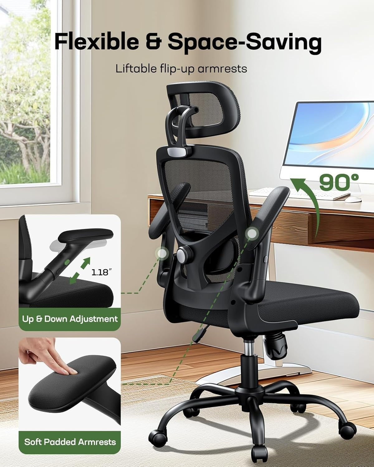 Ergonomic Office Desk Chair Mesh Back Adjustable Lumbar Recliner Home Gaming Sea