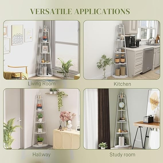 5-Tier Corner Shelf Modern Display Unit, Space-Saving Floating Storage, White
