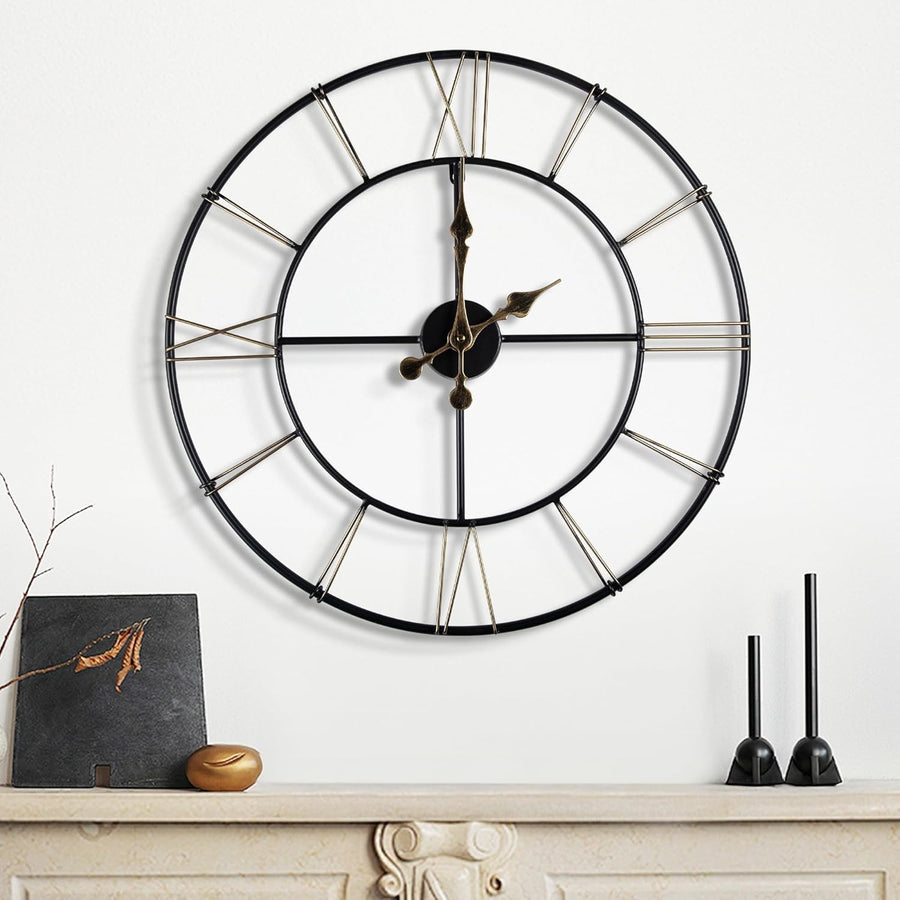 Modern 40cm Metal Wall Clock Silent Roman Numeral Skeleton Home Decor