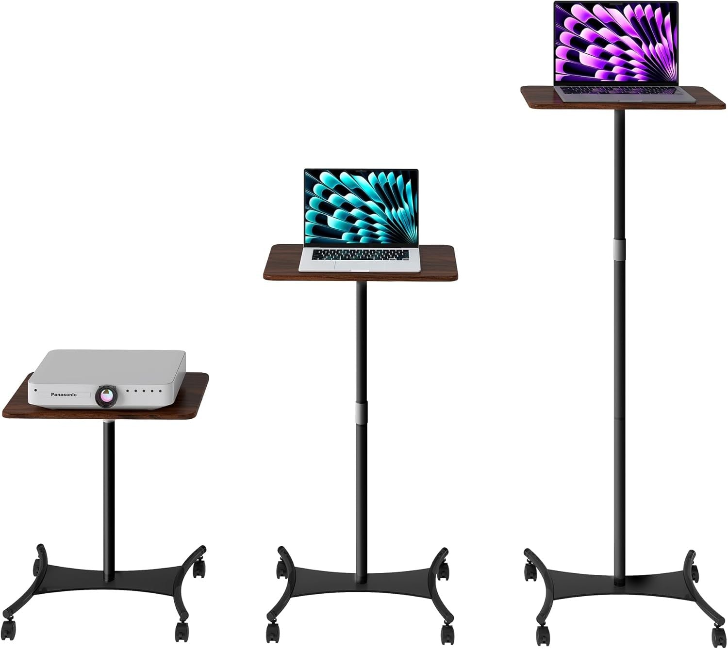 Mobile Standing Desk Height Adjustable Laptop Table with Wheels Black