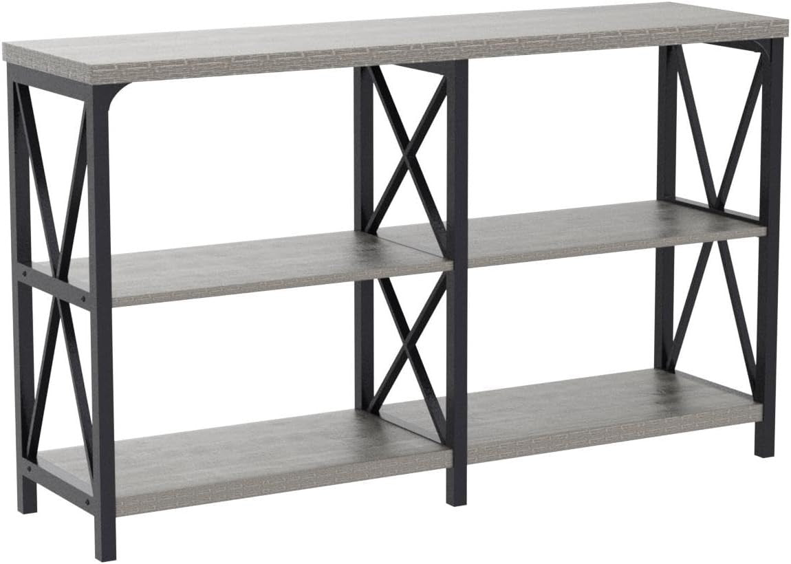 Rustic Grey Oak Console Table with Storage Shelves - 120x34x75.5cm Durable
