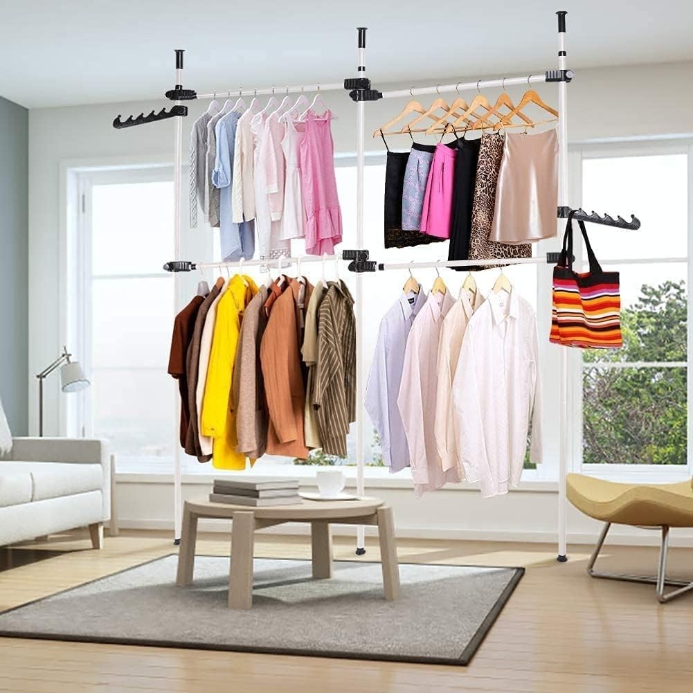 Telescopic Coat Hanger Garment Rack Wardrobe Shelves 60kg Sliver or Grey