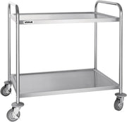 2 Tier Stainless Steel Catering Trolley Large Serving Cart with Wheels
