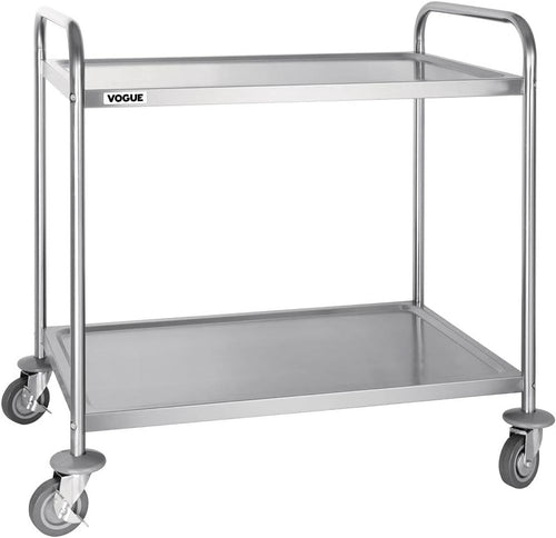 2 Tier Stainless Steel Catering Trolley Large Serving Cart with Wheels