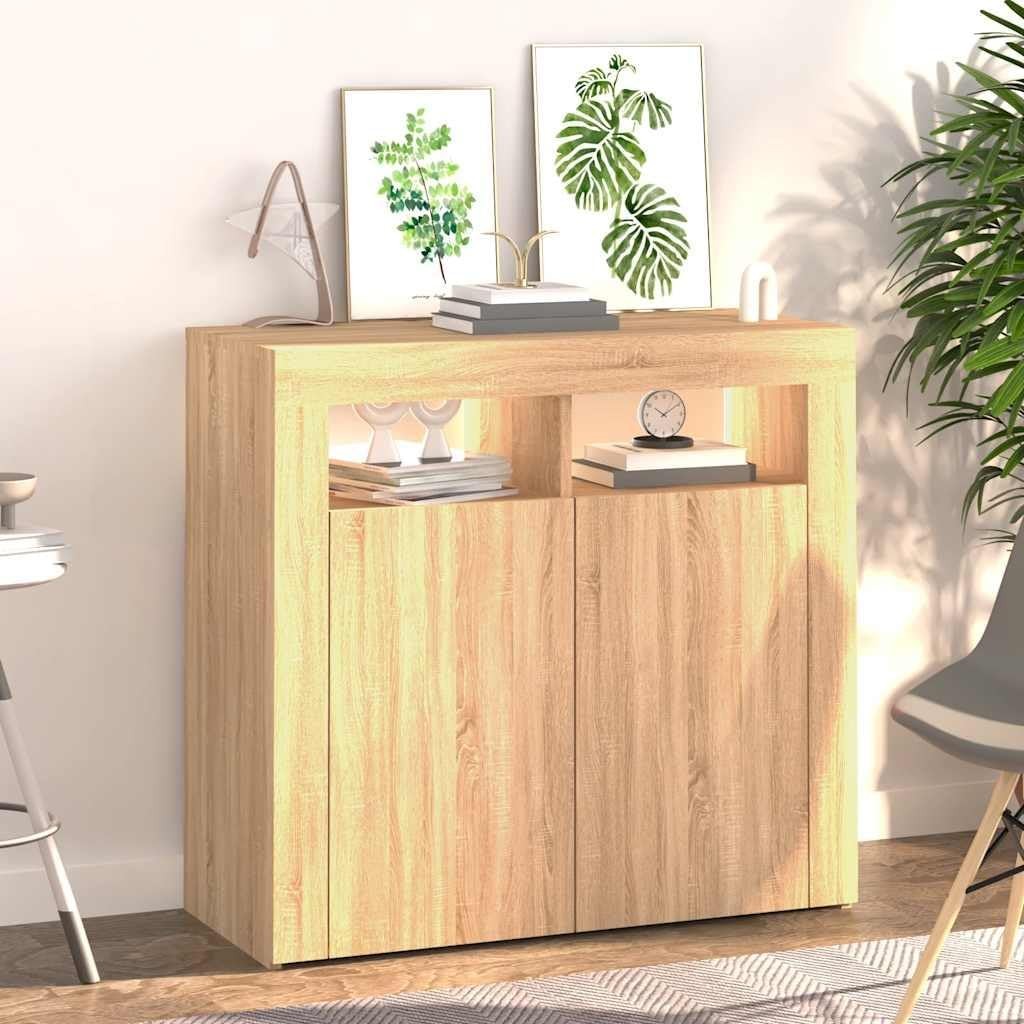 Sonoma Oak LED Sideboard Cabinet Cupboard Storage Unit 80cm Modern Display