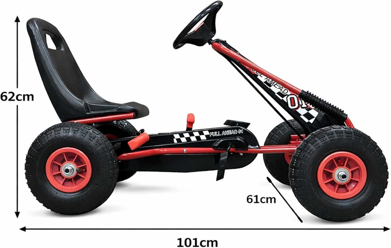 Kids Pedal Go Kart Ride On Car Red Adjustable Seat Rubber Tyres 4-8Y