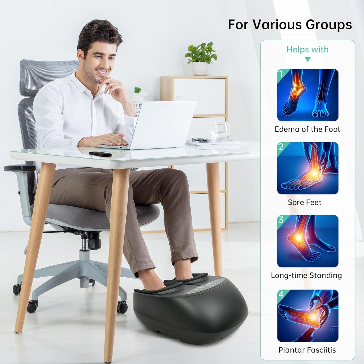 Electric Foot Massager Heat Compression Deep Kneading Vibration Pain Relief