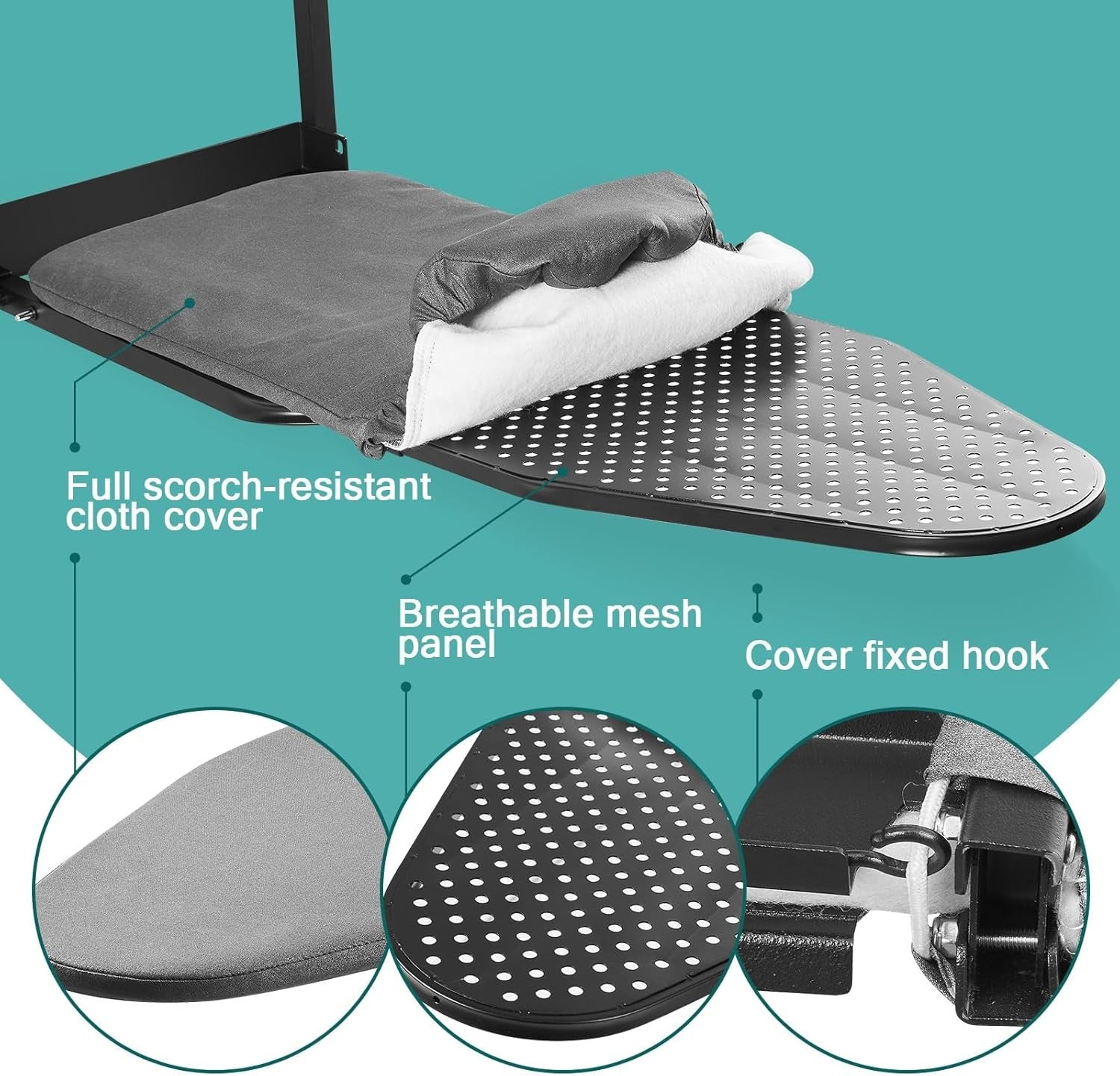 Door Ironing Board Space Saving Hanging Foldaway with Iron Holder