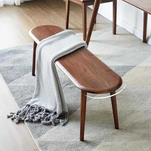 Solid Oak Wood Dining Bench Walnut Half-Round Entryway Bedroom Seat 47in