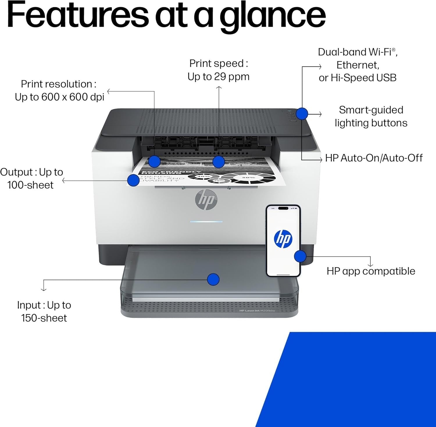 White Mono Laser Printer A4 Wireless Duplex 30ppm Small Office Home