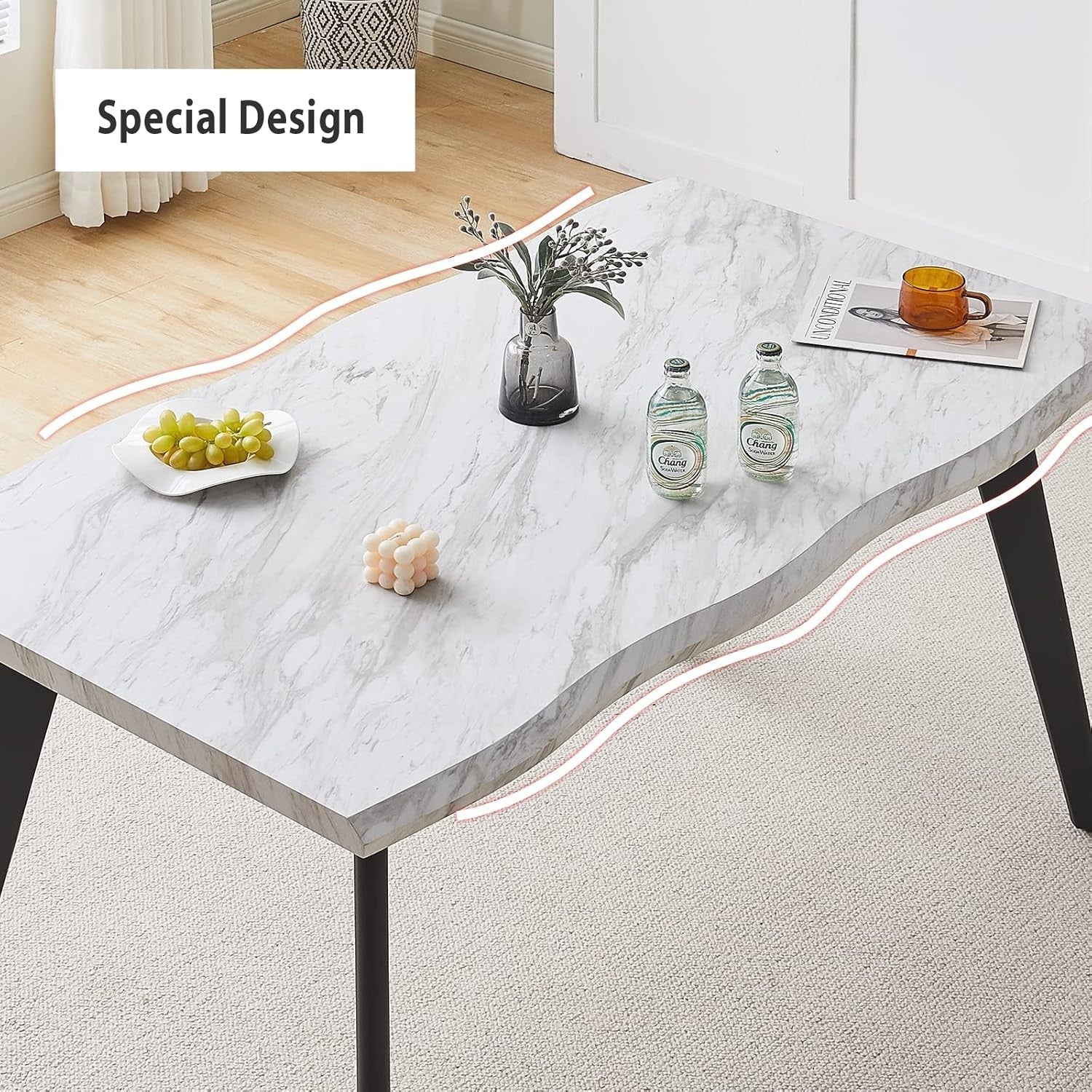 140cm Marble Effect Dining Table Metal Legs 6 Seater Modern Kitchen Room