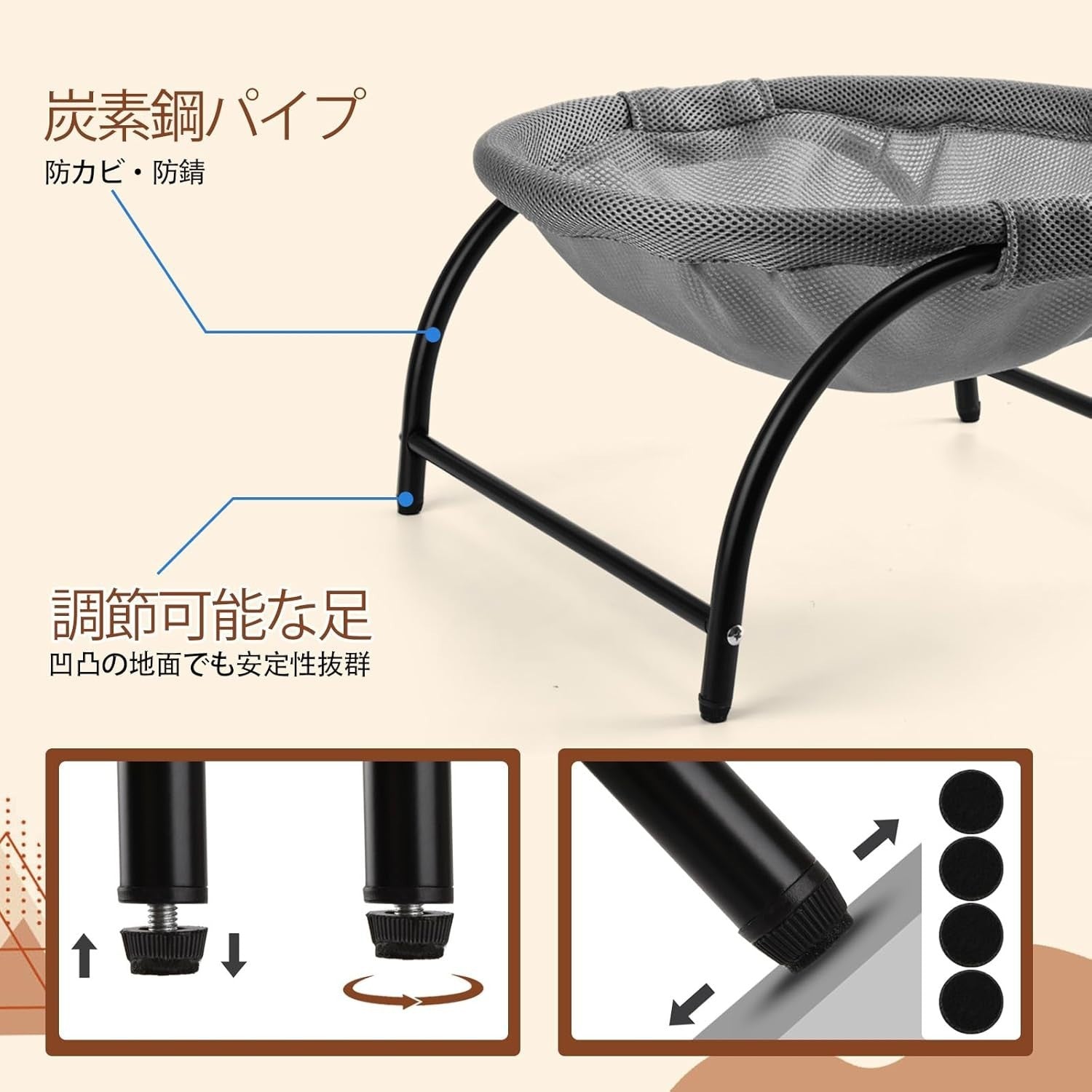Raised Cat Hammock Bed Elevated Mesh Pet Cot Washable Cooling Gray