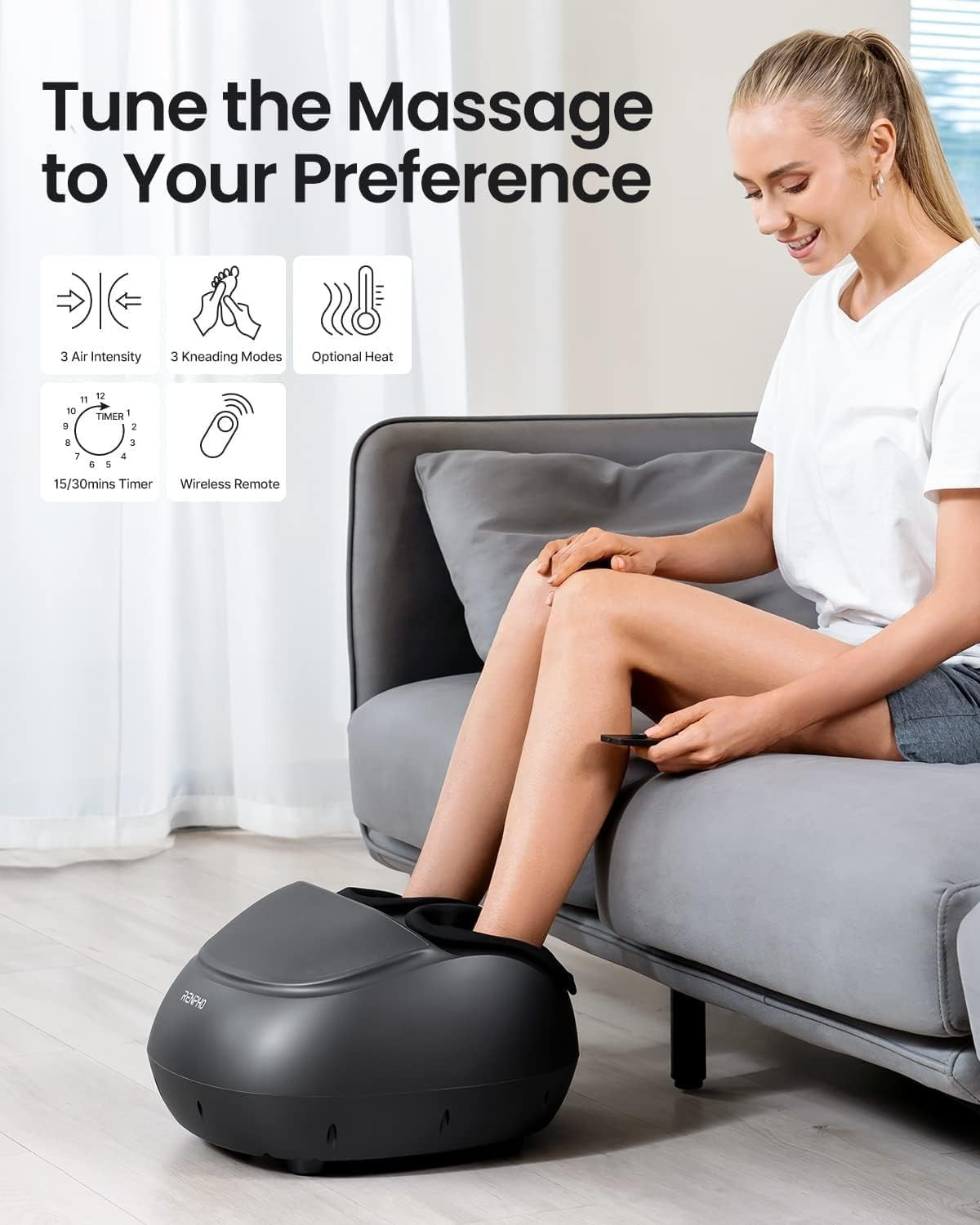 Deep Kneading Electric Foot Massager with Heat, Compression & Remote Control