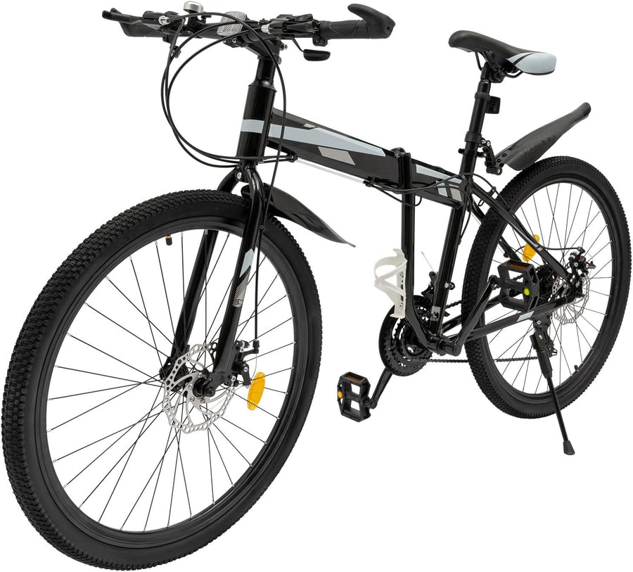 26" Folding Mountain Bike 21 Speed Steel Frame Dual Suspension MTB