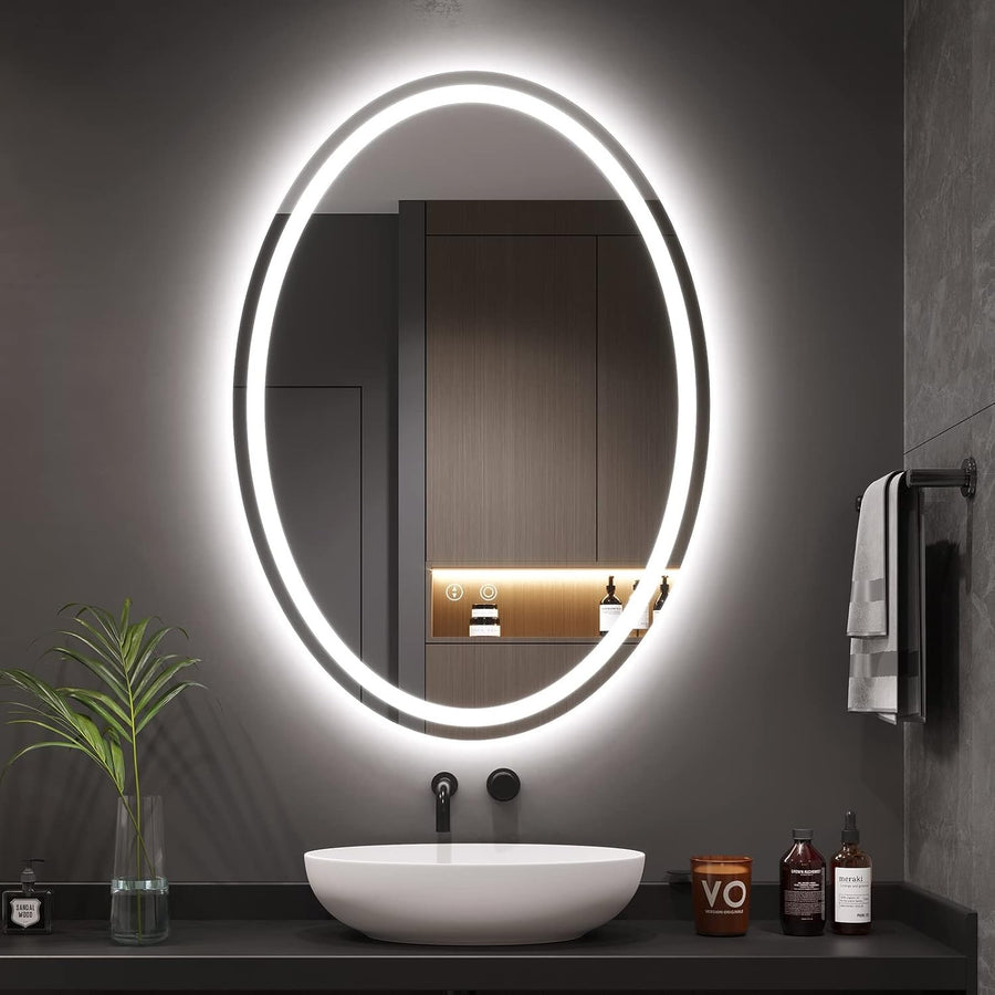 Oval LED Bathroom Mirror 80x60 cm, Anti-Fog, Dimmable 3-Color Light