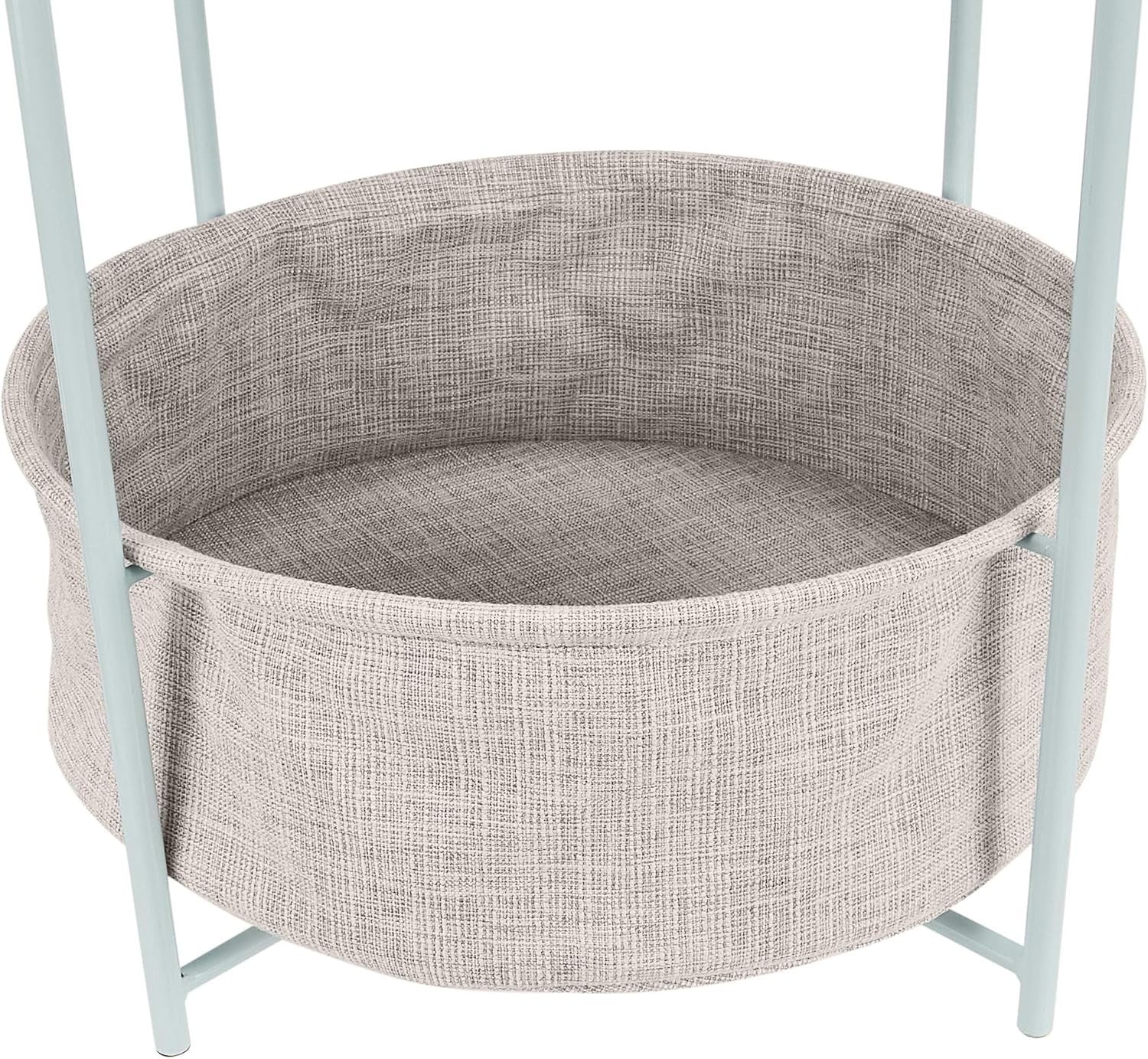 Round Storage End Table Green with Fabric Bin 45x45x48cm Modern