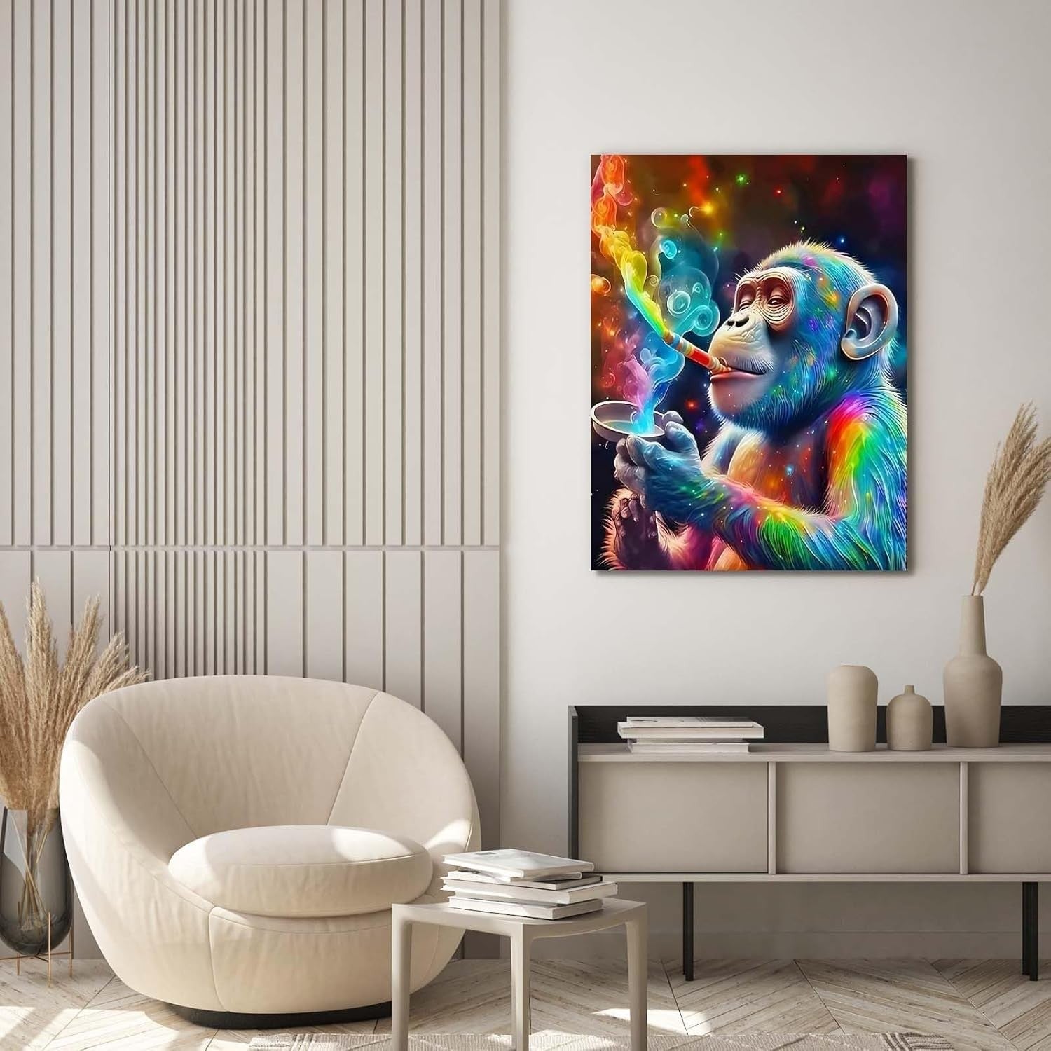Colourful Monkey Canvas Wall Art 12x16 Framed Modern Bedroom Decor