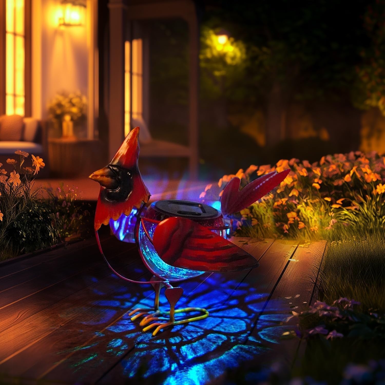 Solar Cardinal Garden Light Metal Bird Ornament Outdoor LED Yard Patio Decor