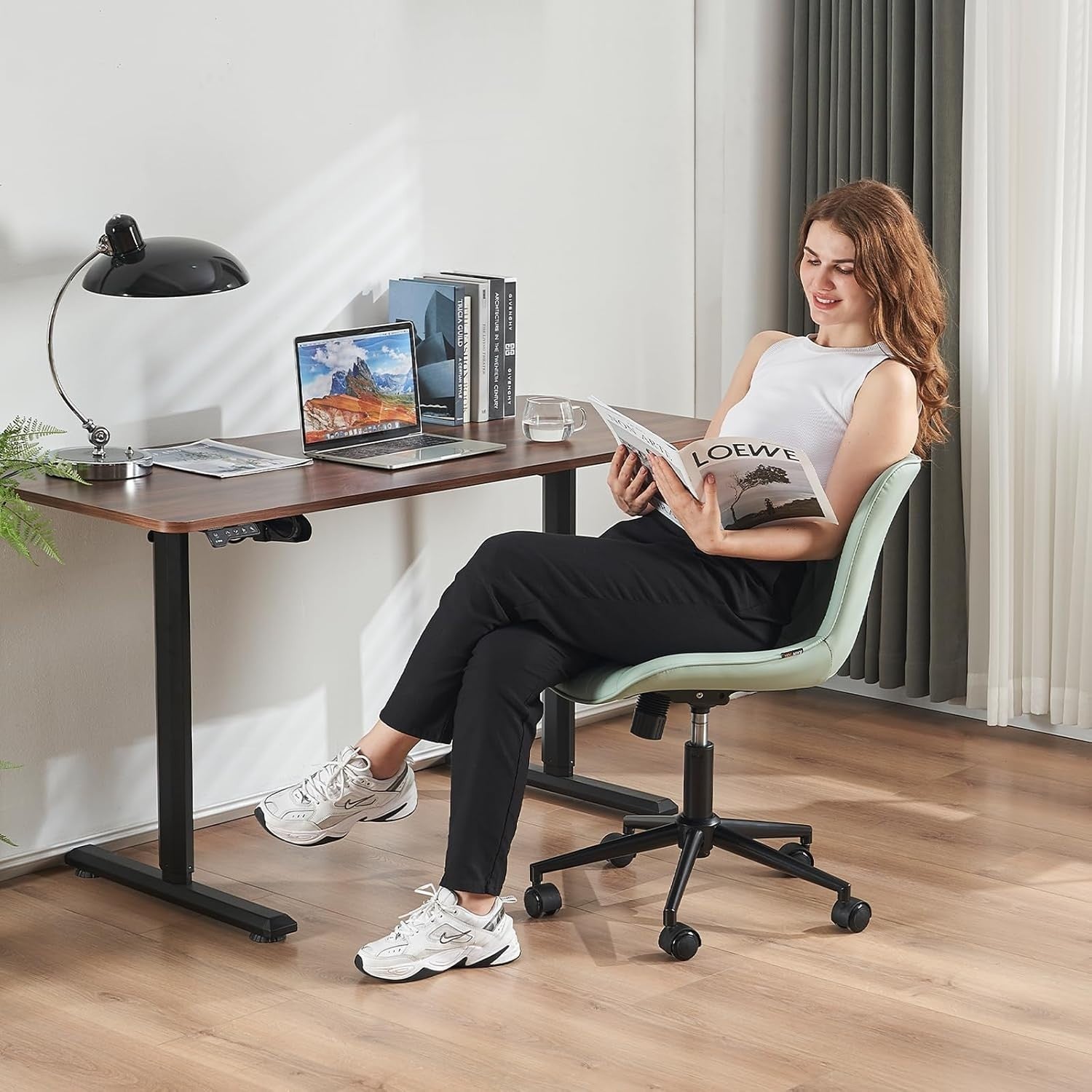 Ergonomic Mint Green Office Desk Chair Swivel Adjustable Home Work Faux Leather