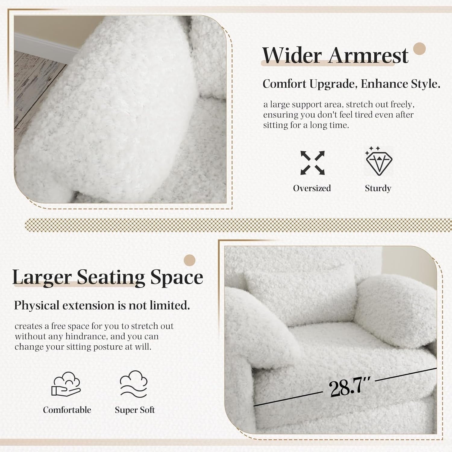 White Teddy Velvet Armchair Sofa | Padded Lounge Seat w/ Lumbar Pillow
