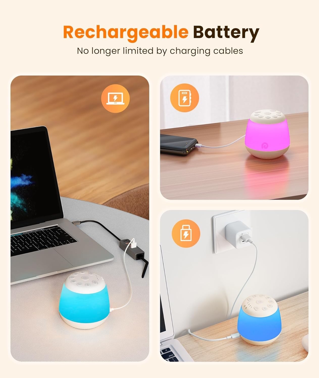 White Noise Machine with Night Light – 24 Soothing Sounds for Baby & Travel