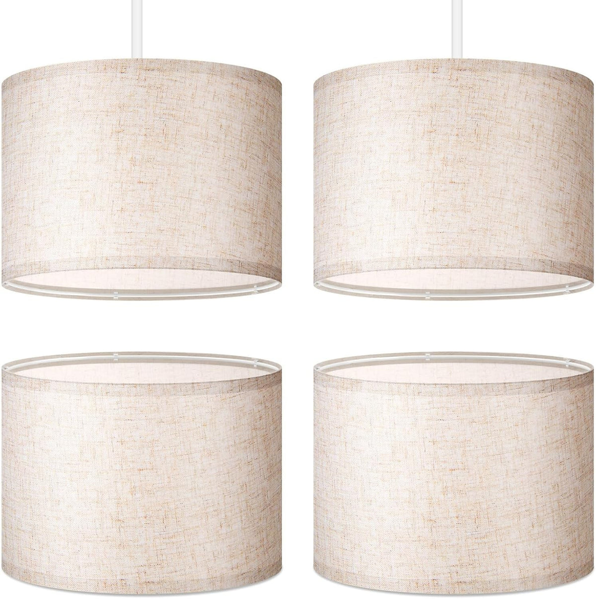 4 Pack Beige Fabric Drum Lampshades E27 E14 Adapter Table Ceiling