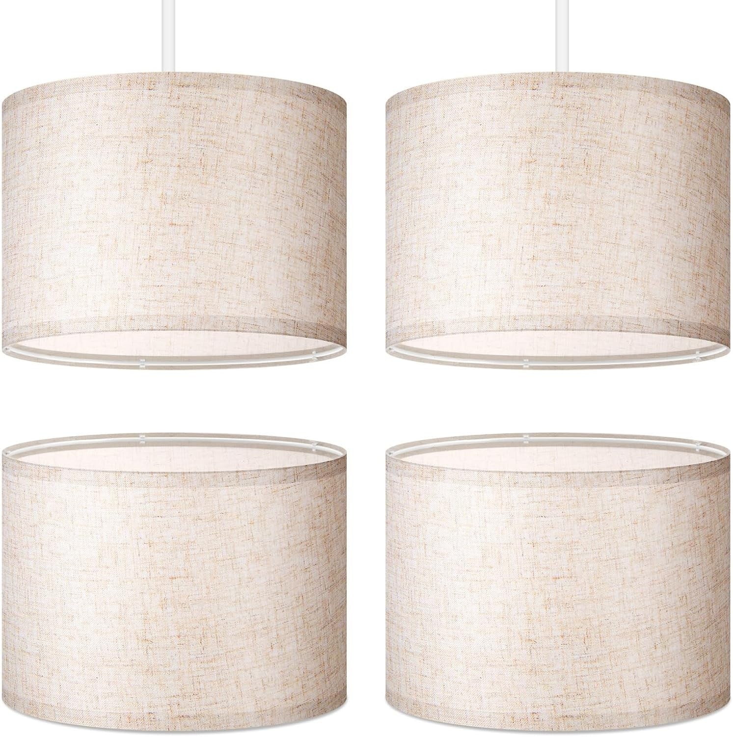 4 Pack Beige Fabric Drum Lampshades E27 E14 Adapter Table Ceiling