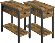 Narrow Industrial Bedside Tables Set of 2 with Drawer & Shelf Rustic Brown