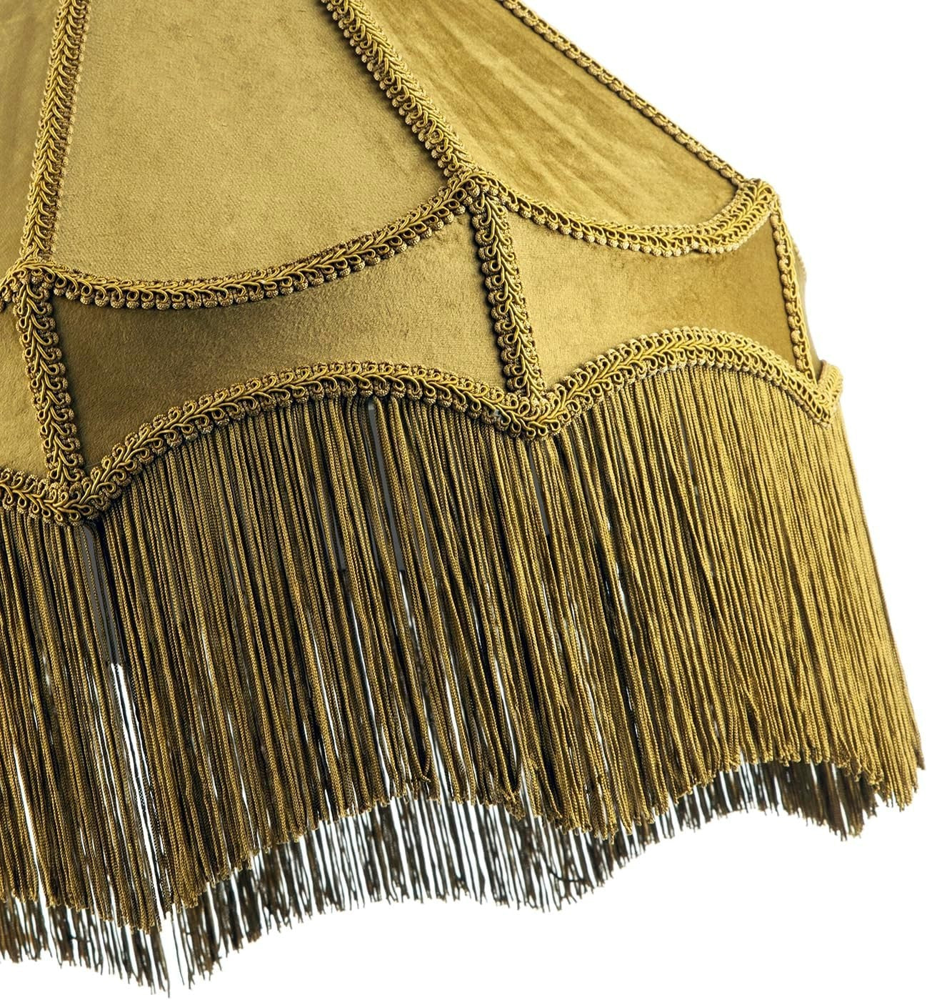 Victorian Empire Velvet Lampshade Olive Green Tassel Pendant 40cm