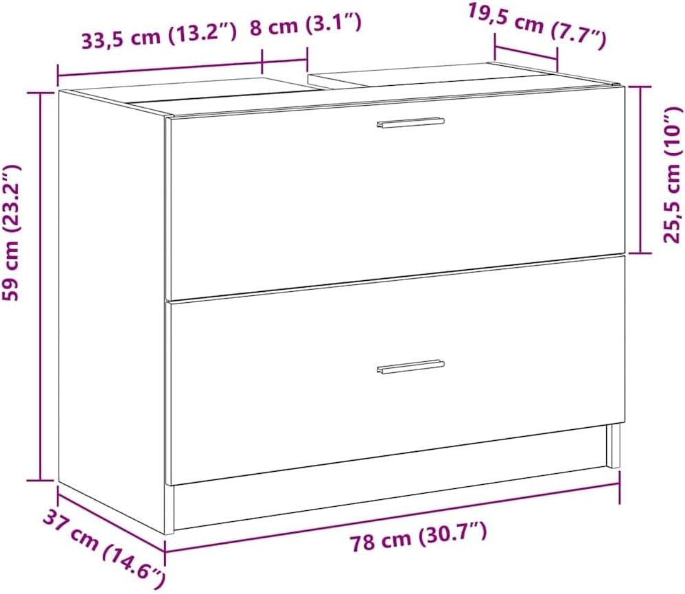 Black Oak Under Sink Bathroom Cabinet 78x37x59cm Modern Vanity Storage Unit