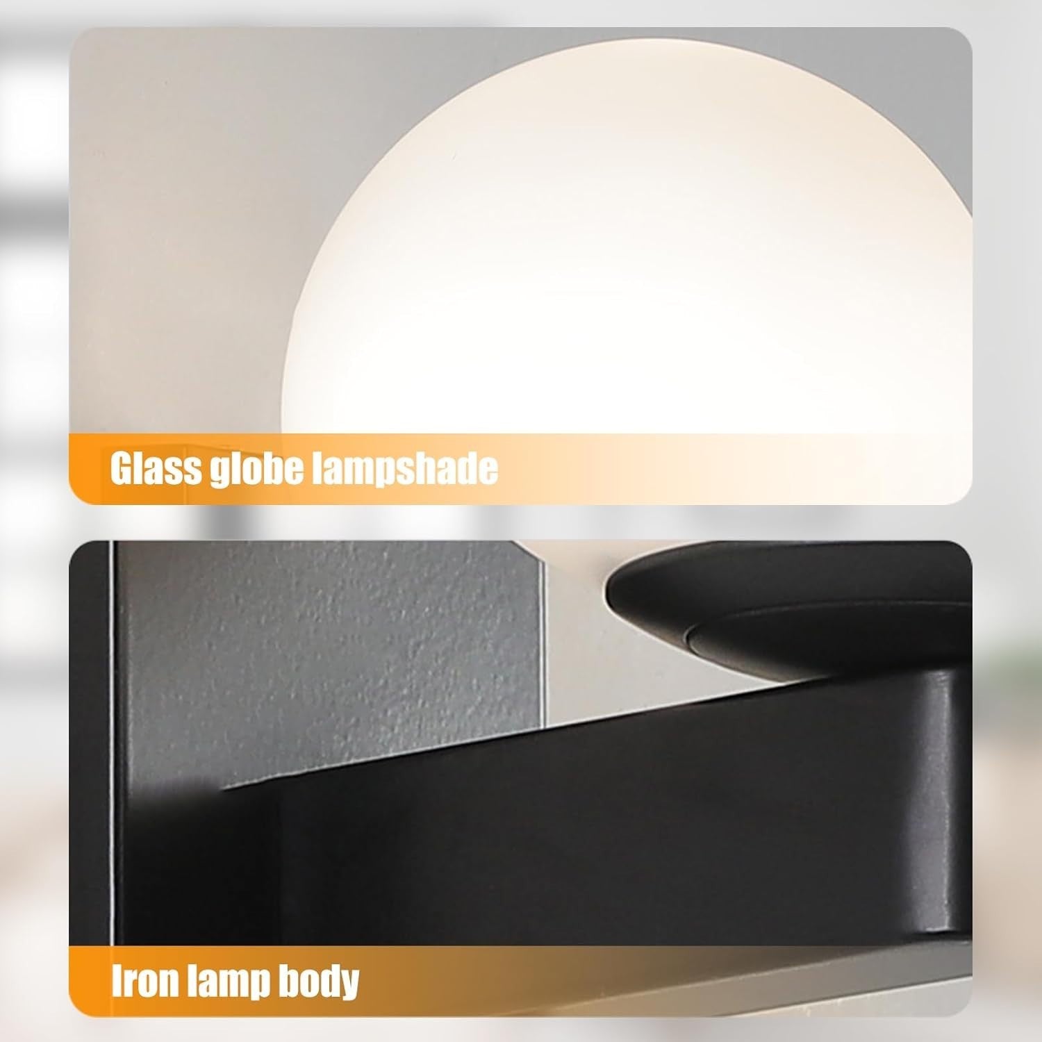 Minimalist Black Glass Globe Wall Light E27, Elegant Bedroom & Hallway