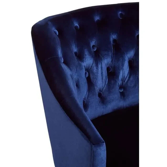 Blue Velvet Accent Chair Tufted Back Armchair with Wooden Legs & Castors