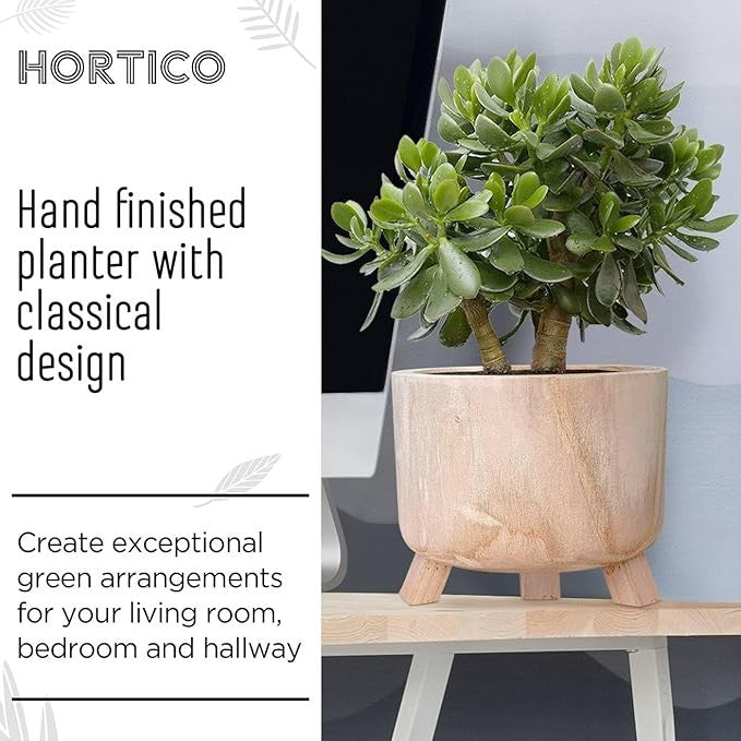 Natural Wooden Indoor Planter with Legs Waterproof Liner Rustic Pot Stand 28cm