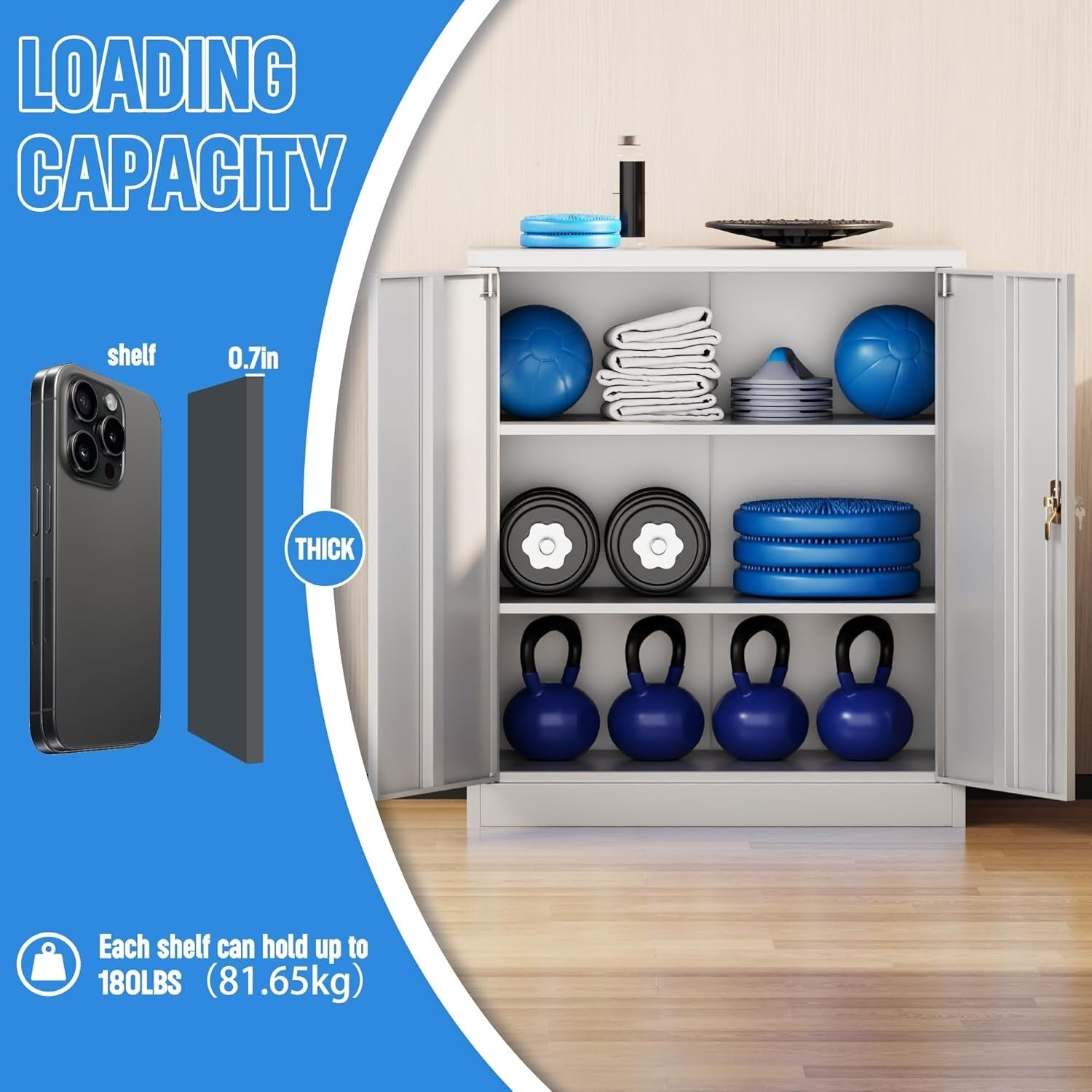 Lockable Metal Storage Cabinet 2 Doors 2 Adjustable Shelves 90x80x40cm