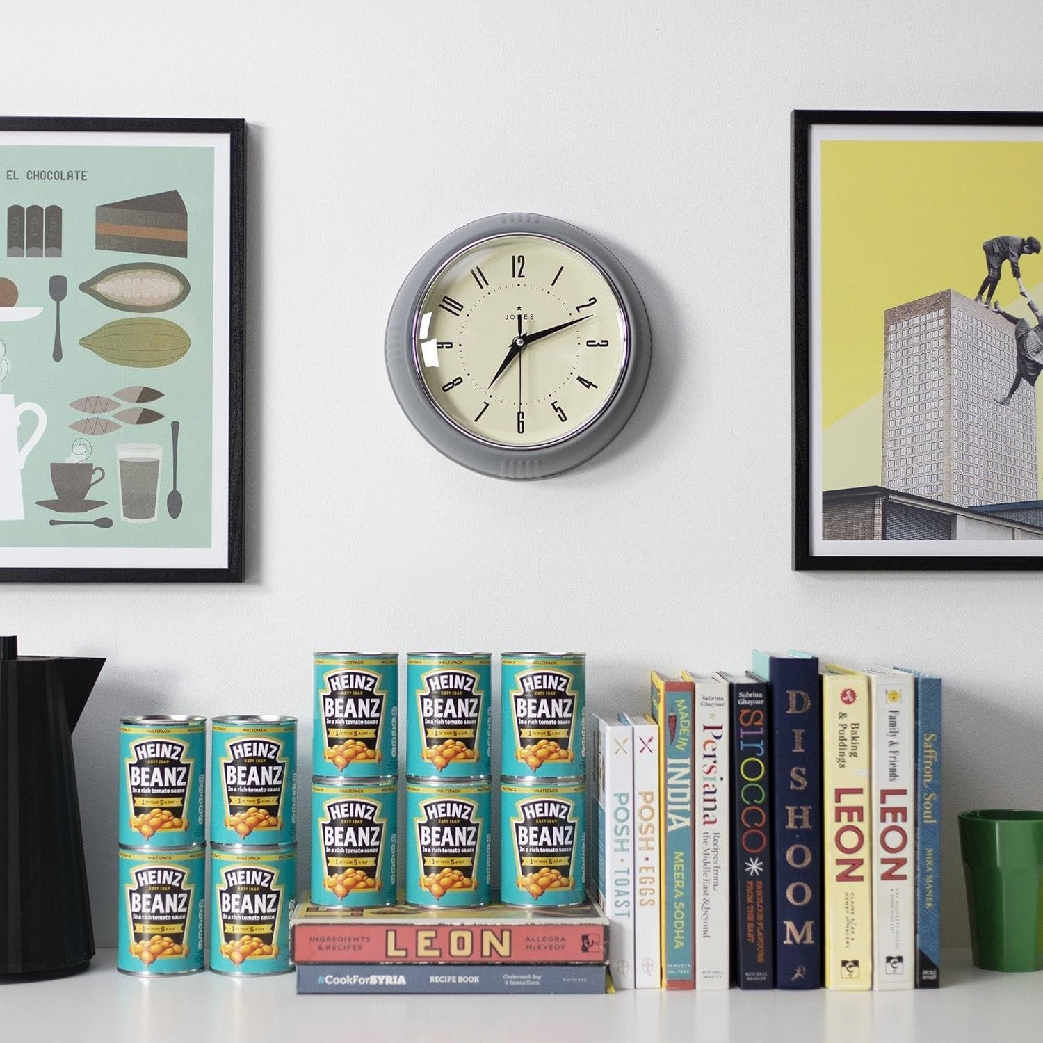 25cm Grey Retro Wall Clock Silent Quartz | Easy Read Kitchen Office Home Decor