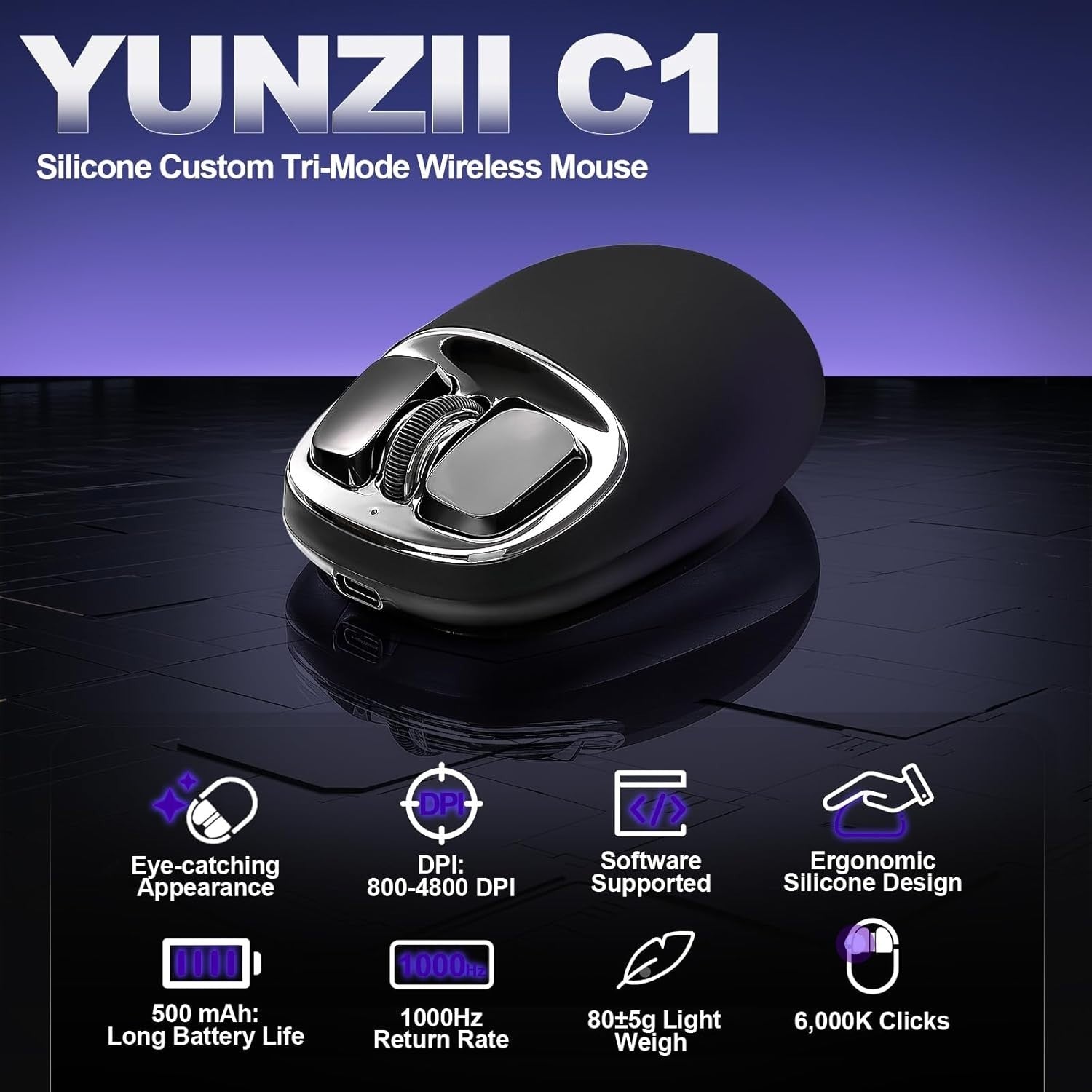 Rechargeable Wireless Mouse 4800 DPI Bluetooth 2.4G USB-C Multi Device