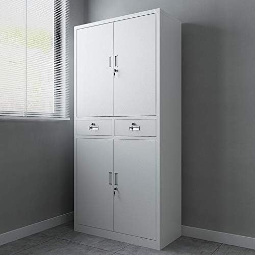 Metal Office Storage Cabinet 4 Door 2 Drawer Lockable Cupboard with Shelves 180C