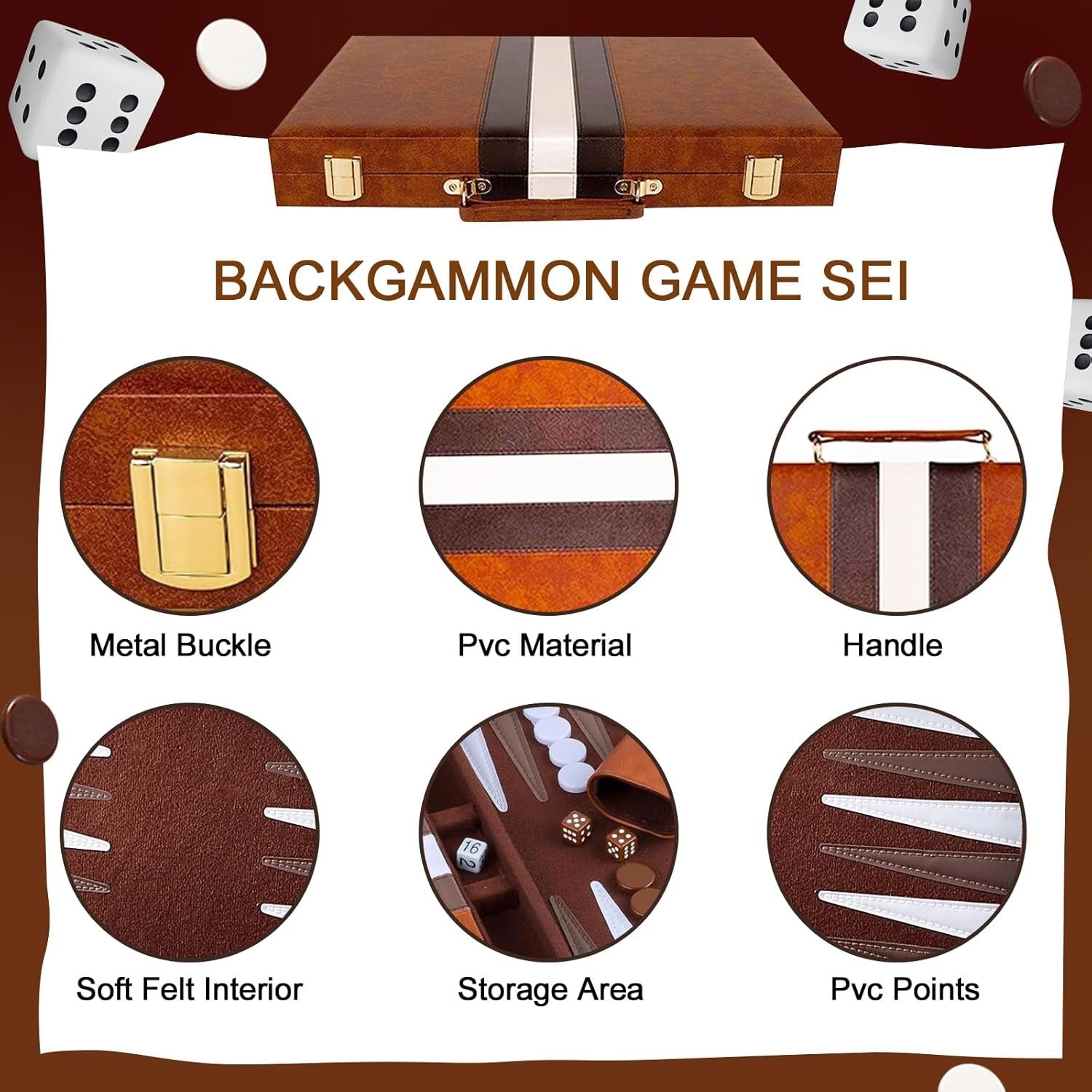 Luxury Backgammon Set 11” Portable Leather Case Classic Travel Board Game