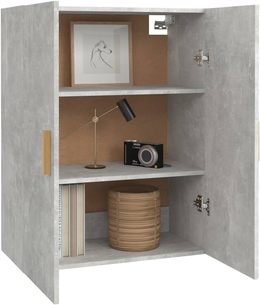 Grey Wall Cabinet Storage Unit with Doors, 3 Compartments, Modern Look