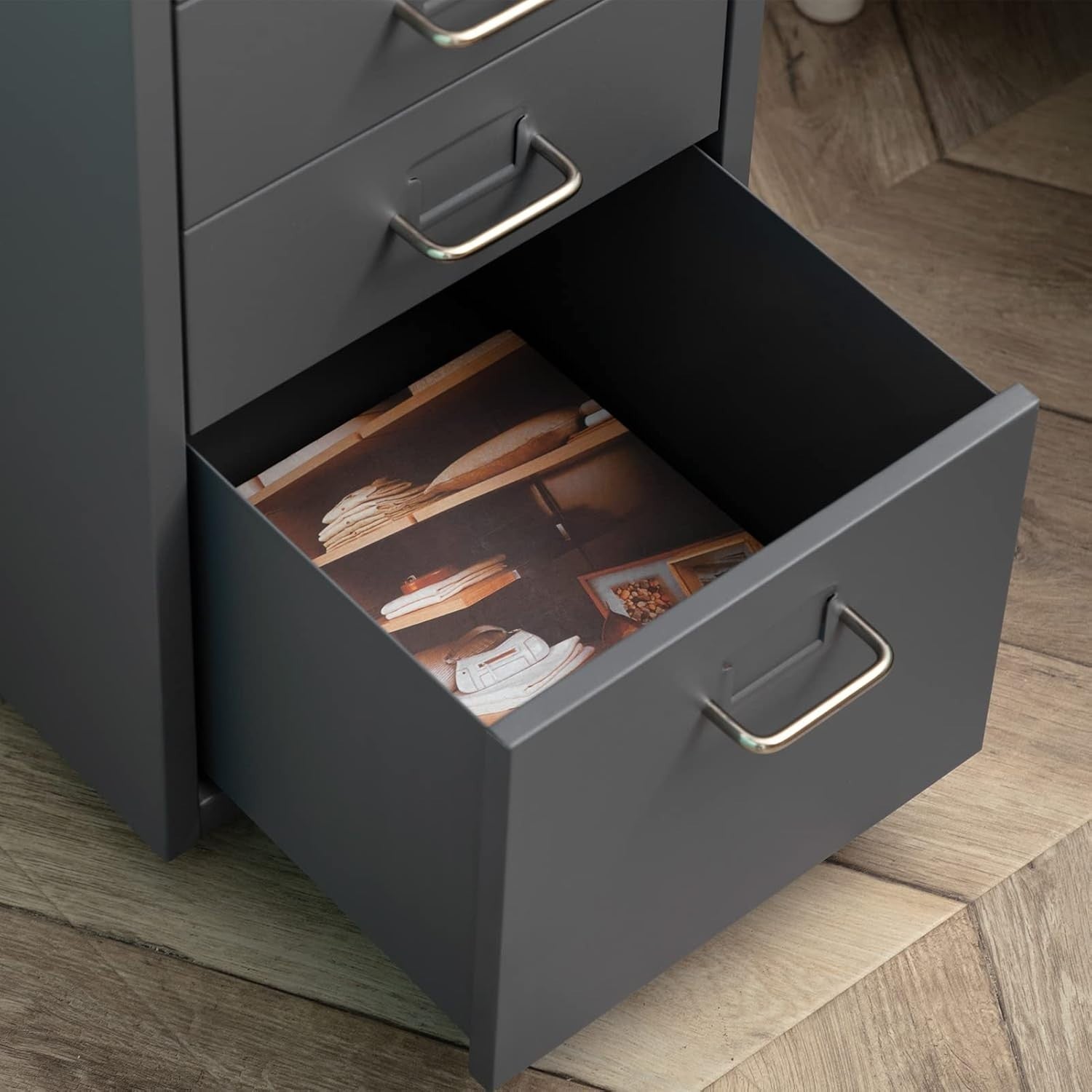 Grey Steel Rolling Drawer Cabinet 5 Tier Mobile Home Office Storage