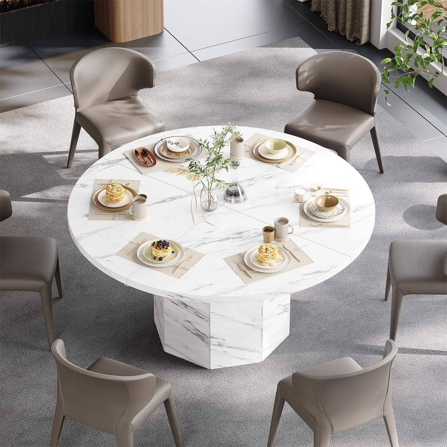 White Faux Marble Dining Table 4-6 Seater Modern Kitchen 120cm