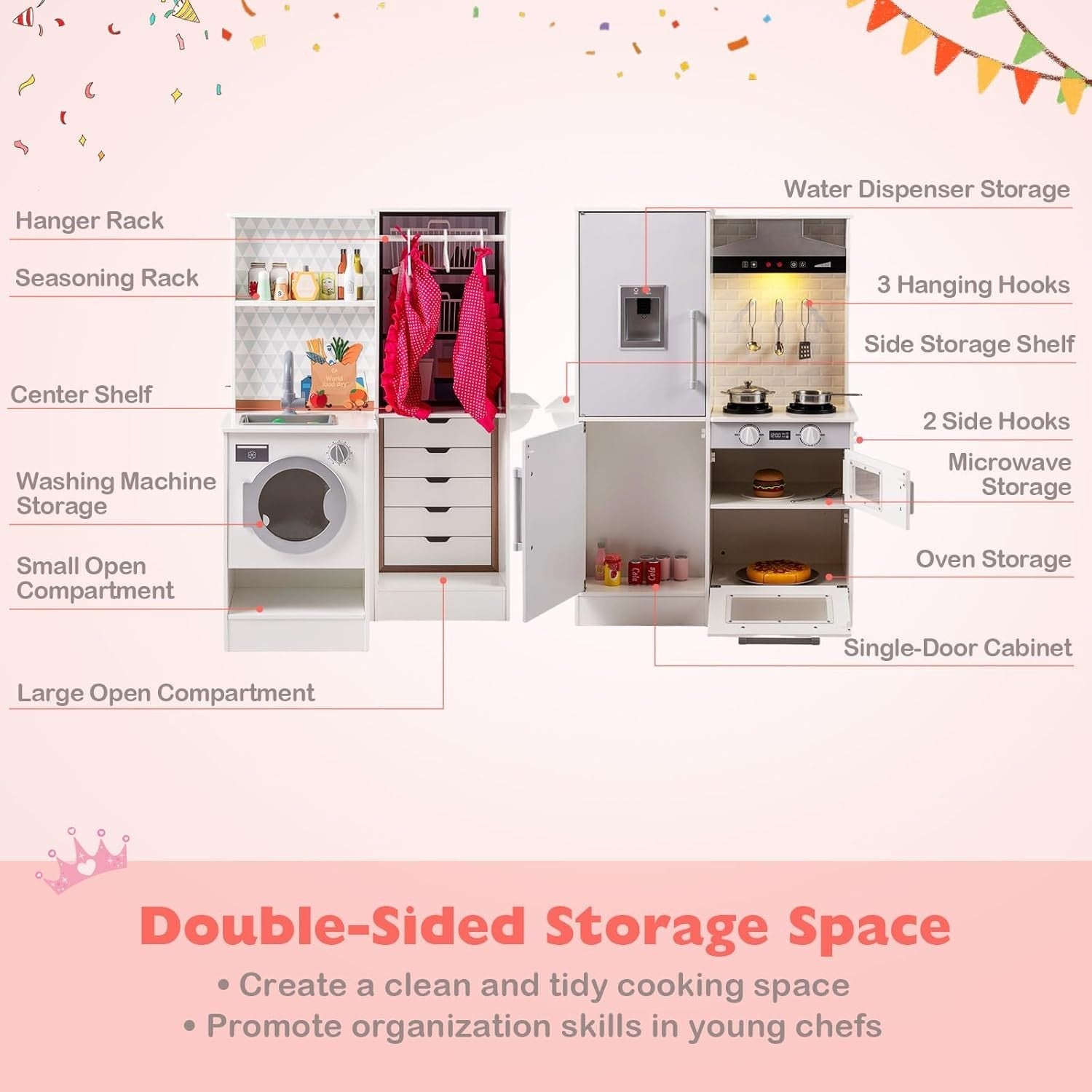 Kids Wooden Play Kitchen Laundry Set Lights Sounds White Toy Set