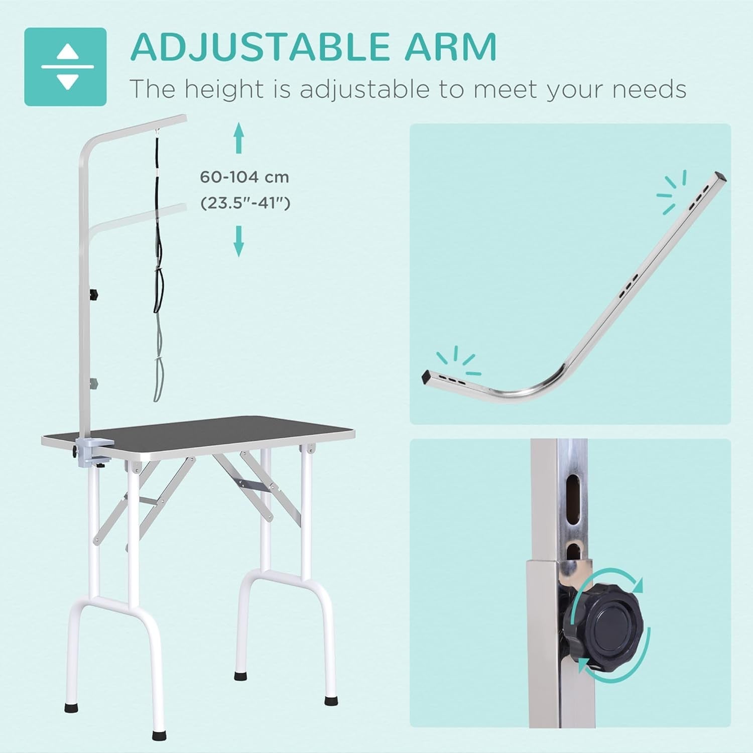 32in Foldable Dog Grooming Table Non Slip Top Adjustable Arm